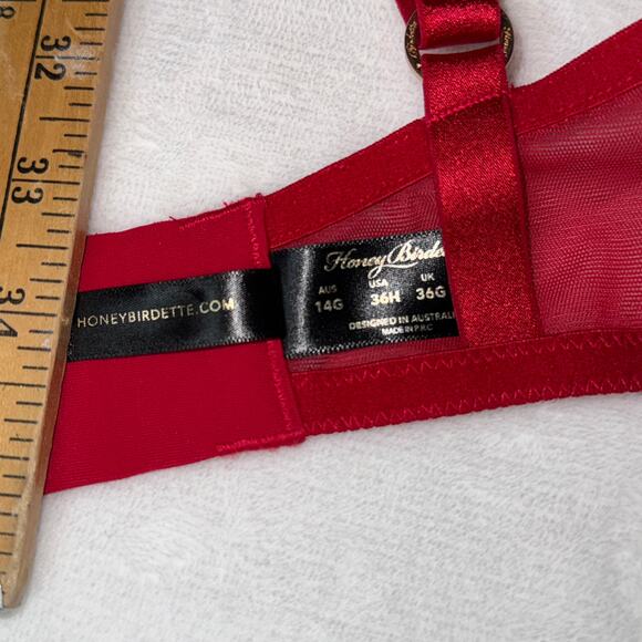 Honey Birdette 36H Red Embroidered Mesh Balcony Bra Cage Detail Missing Chain - Picture 10 of 16